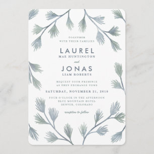 Modern Pine Green + White Wedding Invitations Kaart