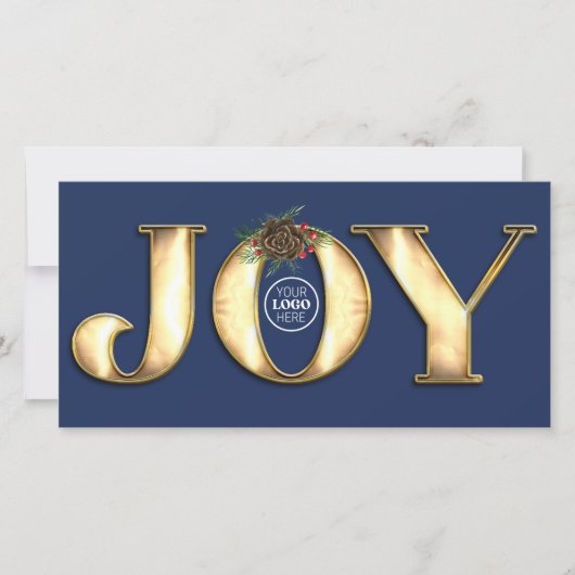 Modern Pine Navy Blauw Goud Metaal Joy Business Lo Feestdagenkaart (Voorkant)