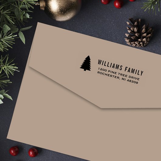 Modern Pine Tree Holiday Return-adres Zelfinktende Stempel