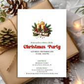 Modern Pine Wreath Candles Holiday Invitation Card Kaart