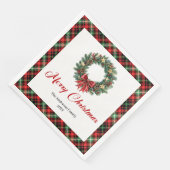 Modern Pine Wreath Christmas Napkin Custom Text Servet (Hoek)