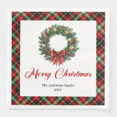 Modern Pine Wreath Christmas Napkin Custom Text Servet (Voorkant)