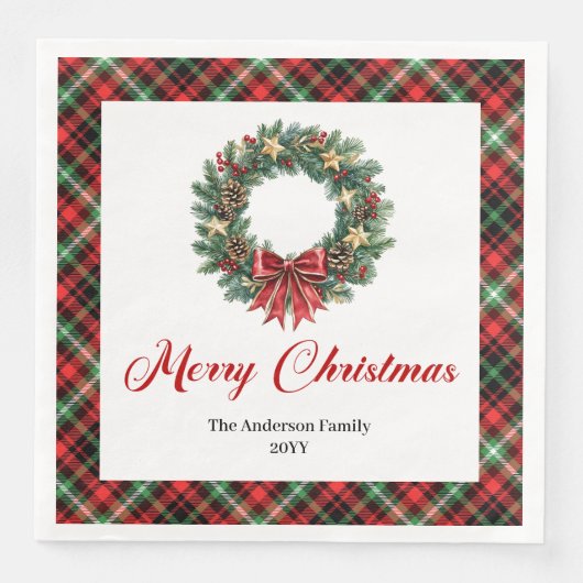 Modern Pine Wreath Christmas Napkin Custom Text Servet (Voorkant)