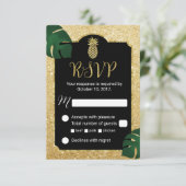 Modern Pineapple Gold Tropical Wedding RSVP (Staand voorkant)