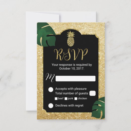 Modern Pineapple Gold Tropical Wedding RSVP Kaartje (Voorkant)