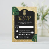 Modern Pineapple Gold Tropical Wedding RSVP Kaartje (Staand voorkant)