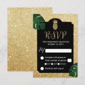 Modern Pineapple Gold Tropical Wedding RSVP Kaartje (Voorkant / Achterkant)