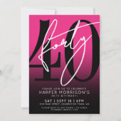 Modern Pink 40th Birthday Party Kaart (Voorkant)