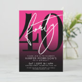 Modern Pink 40th Birthday Party Kaart (Staand voorkant)