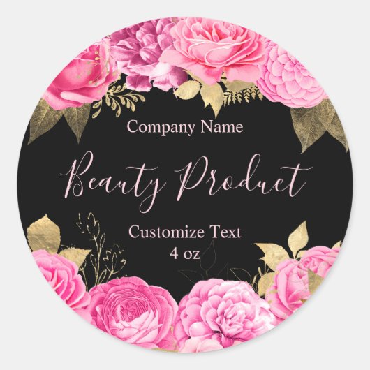Modern Pink and Black Floral Beauty Cosmetic Spa Ronde Sticker (Voorkant)