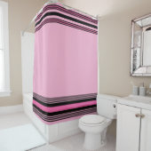 Modern Pink and Black Stripes Shower Curtain  Douchegordijn (In situ)