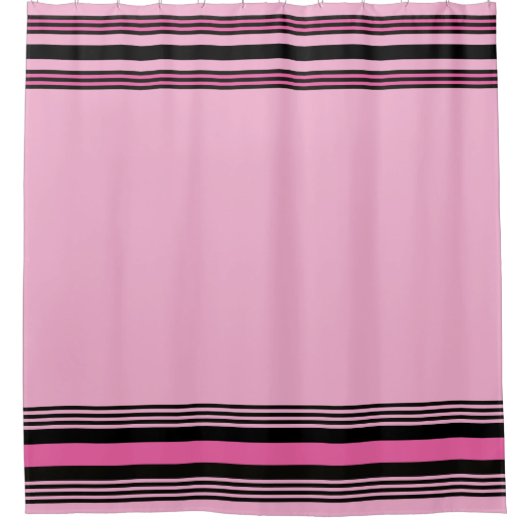 Modern Pink and Black Stripes Shower Curtain  Douchegordijn (Voorkant)
