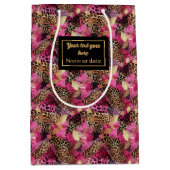 Modern pink and gold leopard skin gift wrap medium cadeauzakje (Voorkant)