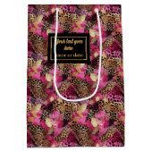 Modern pink and gold leopard skin gift wrap medium cadeauzakje (Achterkant)