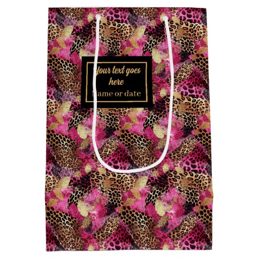 Modern pink and gold leopard skin gift wrap medium cadeauzakje (Achterkant)