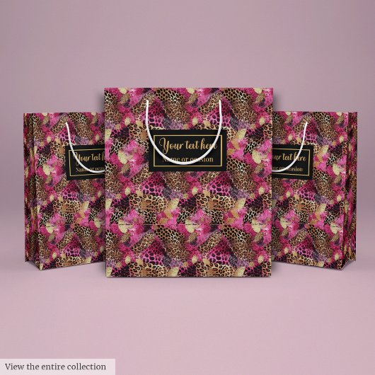 Modern pink and gold leopard skin gift wrap medium cadeauzakje