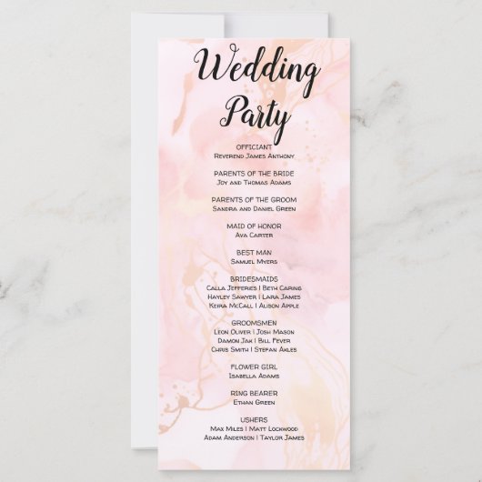 Modern Pink and Gold Marble Wedding Programme (Achterkant)