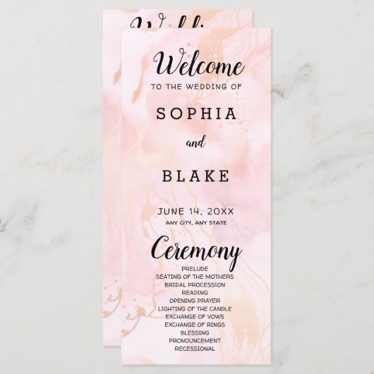 Modern Pink and Gold Marble Wedding Programme (Voorkant / Achterkant)