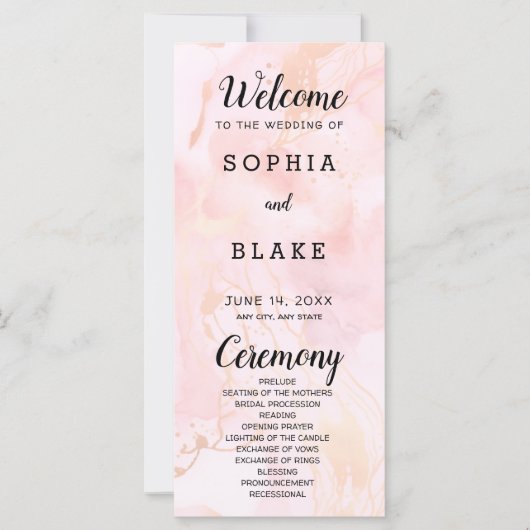 Modern Pink and Gold Marble Wedding Programme (Voorkant)