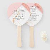 Modern Pink and Gold Marble Wedding Programme Handwaaier (Voorkant en achterkant)