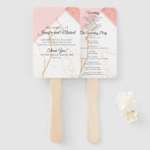 Modern Pink and Gold Marble Wedding Programme Handwaaier (Voorkant en achterkant)