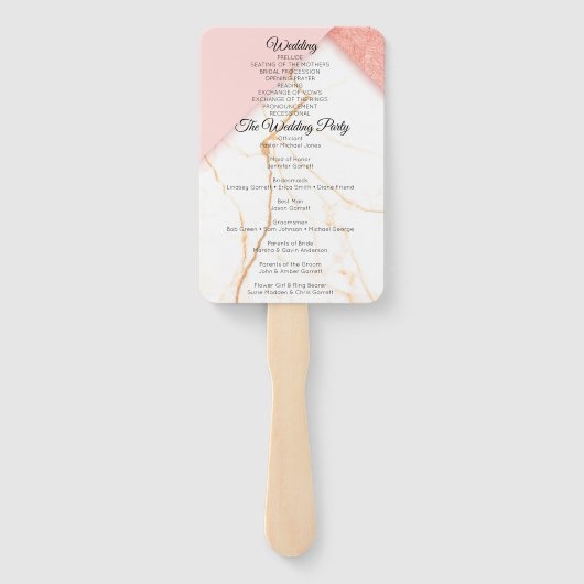 Modern Pink and Gold Marble Wedding Programme Handwaaier (Achterkant)