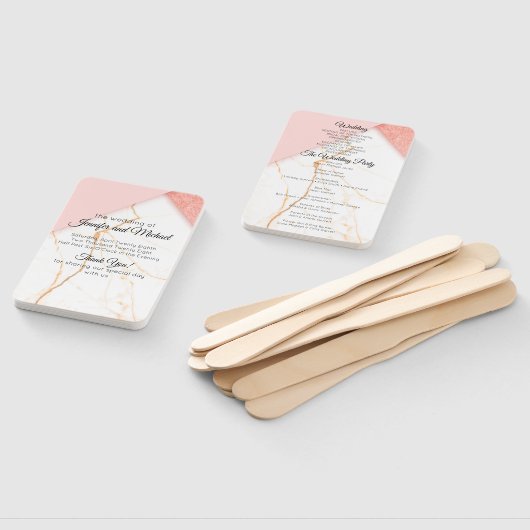 Modern Pink and Gold Marble Wedding Programme Handwaaier (Niet-gemonteerd)