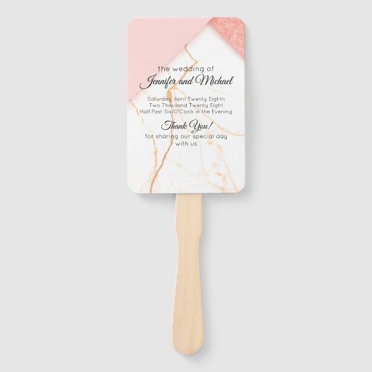Modern Pink and Gold Marble Wedding Programme Handwaaier (Voorkant)