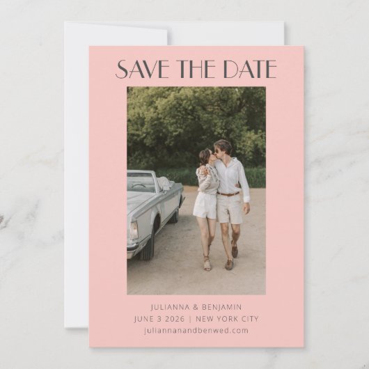 Modern Pink and Grey Art Deco Foto Weddenschap Save The Date (Voorkant)