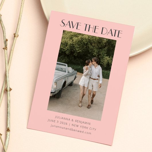 Modern Pink and Grey Art Deco Foto Weddenschap Save The Date