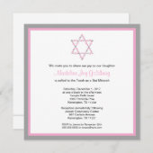 Modern Pink and Grey Floral Bat Mitzvah Invite Kaart (Voorkant / Achterkant)