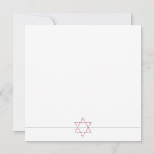 Modern Pink and Grey Floral Bat Mitzvah Invite Kaart (Achterkant)