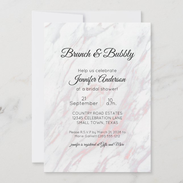 Modern Pink and Grey Marble Bridal Brunch (Voorkant)