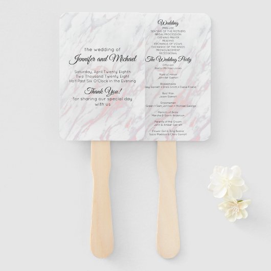 Modern Pink and Grey Marble Programme Handwaaier (Voorkant en achterkant)