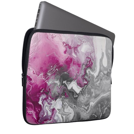 Modern Pink and Grey Marble Stone design Laptop Sleeve (Voorkant Rechts)