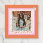 Modern Pink and Orange Border Photo Graduation Bedankjes Labels (Achterkant)