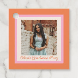Modern Pink and Orange Border Photo Graduation Bedankjes Labels
