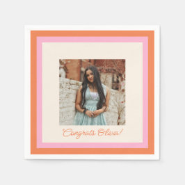 Modern Pink and Orange Border Photo Graduation Servet