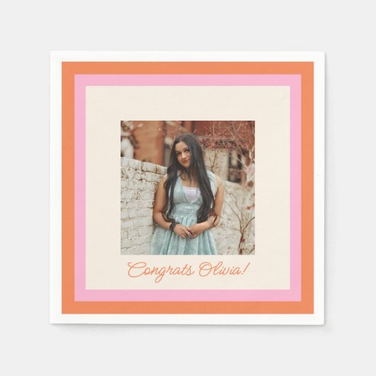 Modern Pink and Orange Border Photo Graduation Servet (Voorkant)
