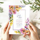 Modern Pink and Orange Floral Save the Date Kaart