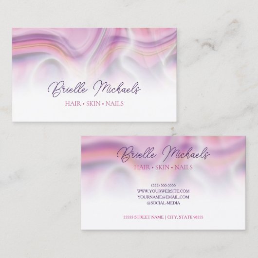 Modern Pink and Paars Swirl Hair and Beauty Salon Visitekaartje (Voorkant / Achterkant)