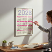 Modern Pink and Purple 2026 Yearly Family Calendar