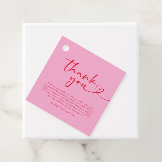 Modern Pink and Red 30th Birthday Thank You Bedankjes Labels (In situ)
