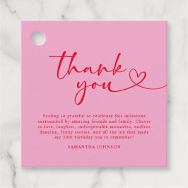 Modern Pink and Red 30th Birthday Thank You Bedankjes Labels