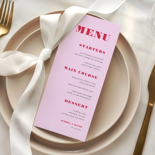 Modern Pink and Red Bold Typography Weddenrennen Menu