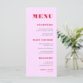 Modern Pink and Red Bold Typography Weddenrennen Menu (Staand voorkant)