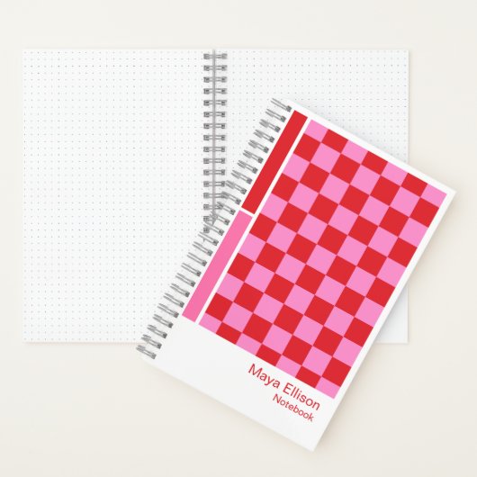 Modern Pink and Red Checkerboard Vertical Palette Notitieboek (Binnen)