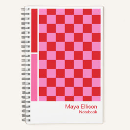 Modern Pink and Red Checkerboard Vertical Palette Notitieboek