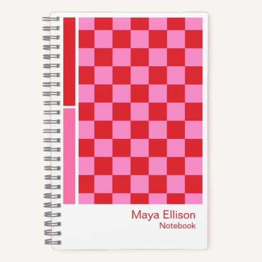 Modern Pink and Red Checkerboard Vertical Palette Notitieboek (Voorkant)