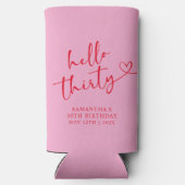 Modern Pink and Red Hello 30 Birthday Seltzer Blikjeskoeler (Achterkant)